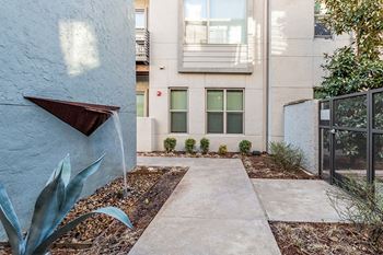 Private courtyard with water feature and activities lawn