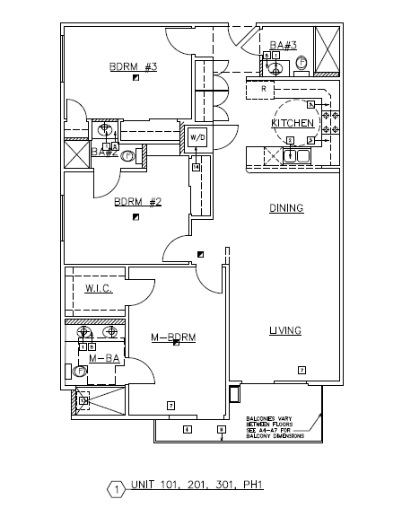 Floor plan for 3 beds, 3 baths, 1258 sqft