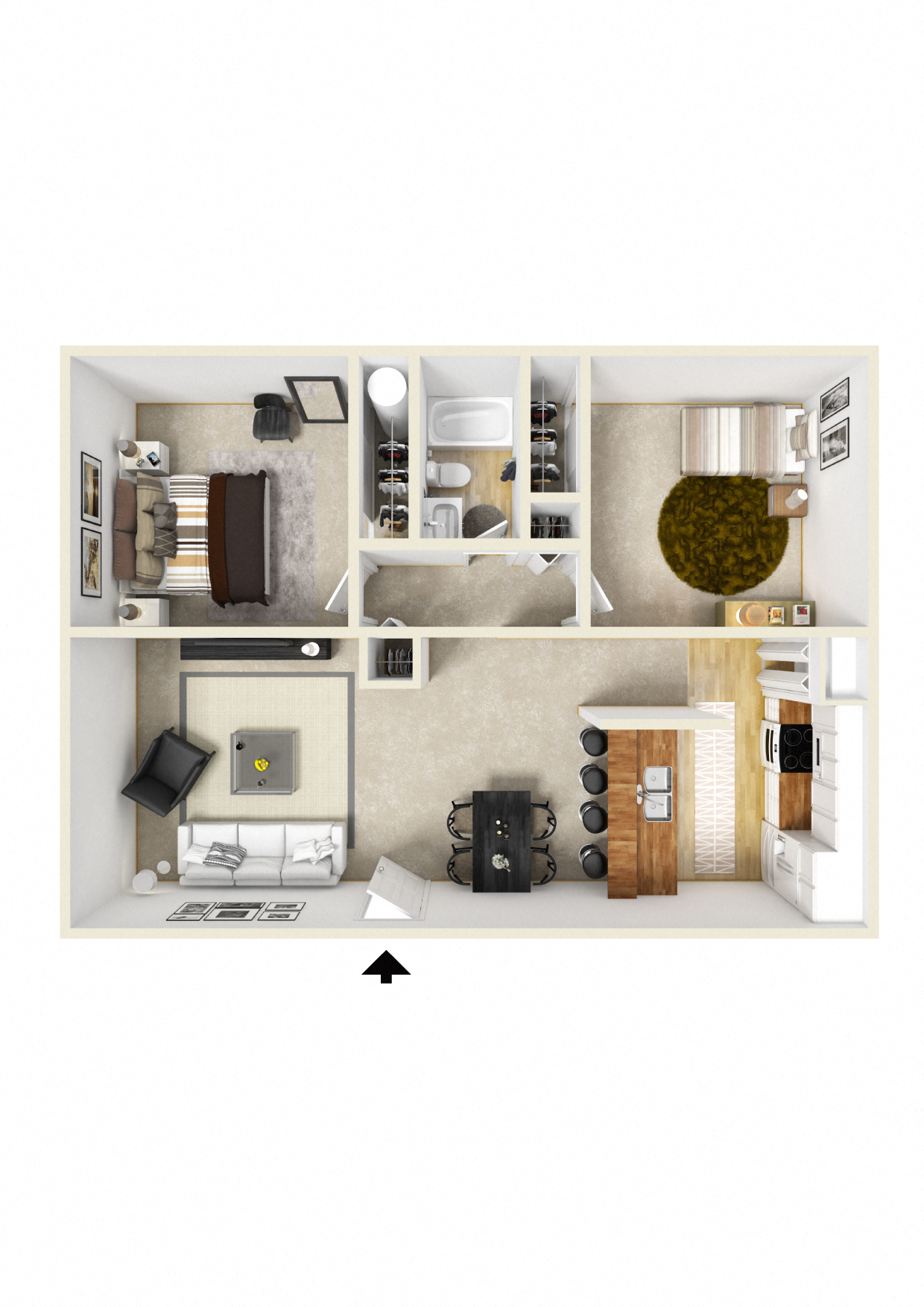 Floor plan for 2 beds, 1 bath, 816 sqft