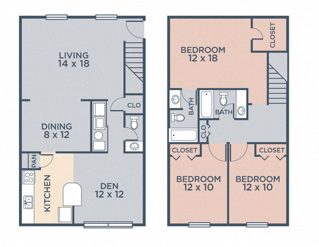 Floor plan for 3 beds, 2.5 baths, 1456 sqft