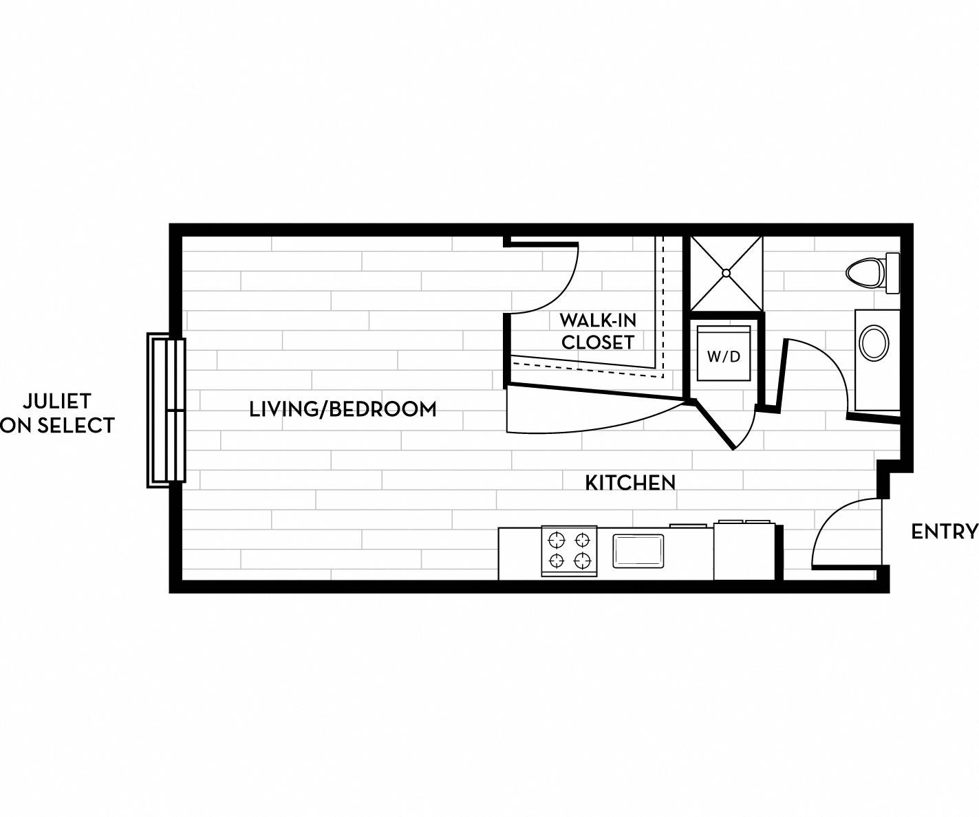 Floor plan for studio, 1 bath, 458 sqft