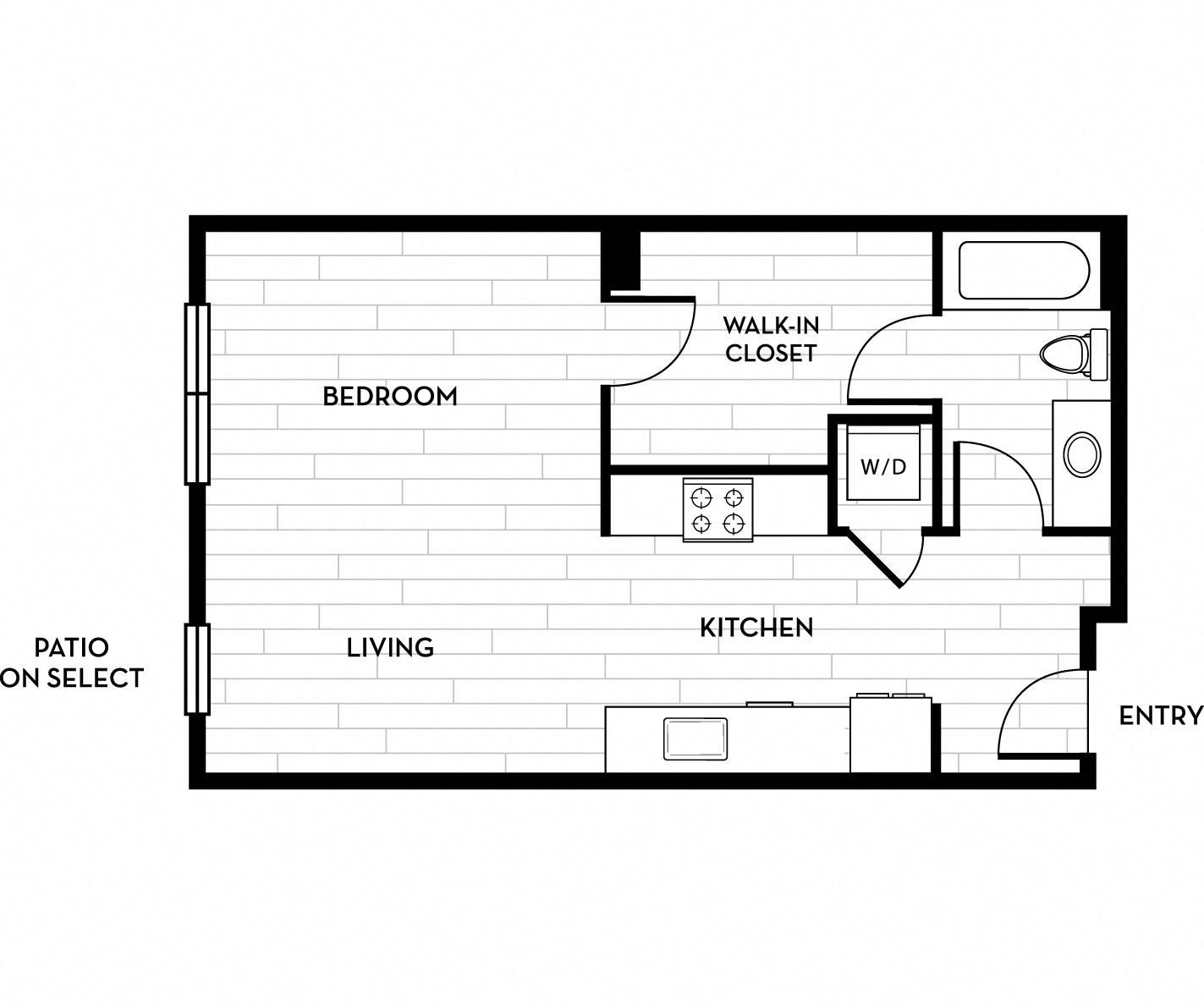 Floor plan for studio, 1 bath, 586 sqft