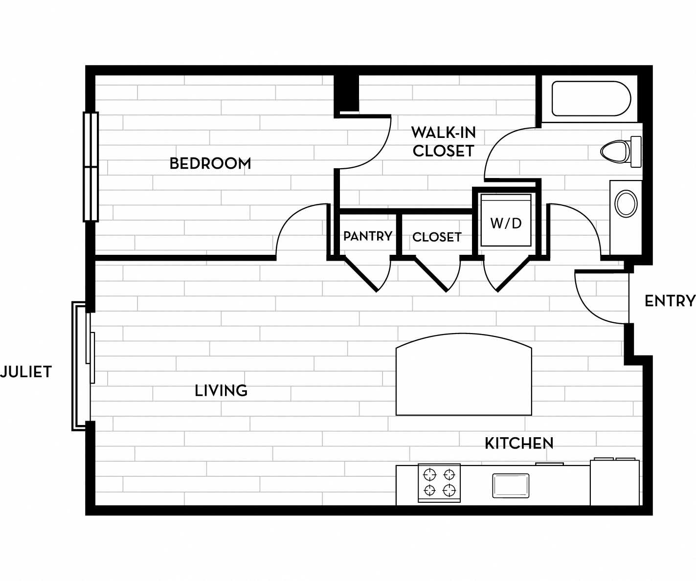Floor plan for 1 bed, 1 bath, 756 sqft