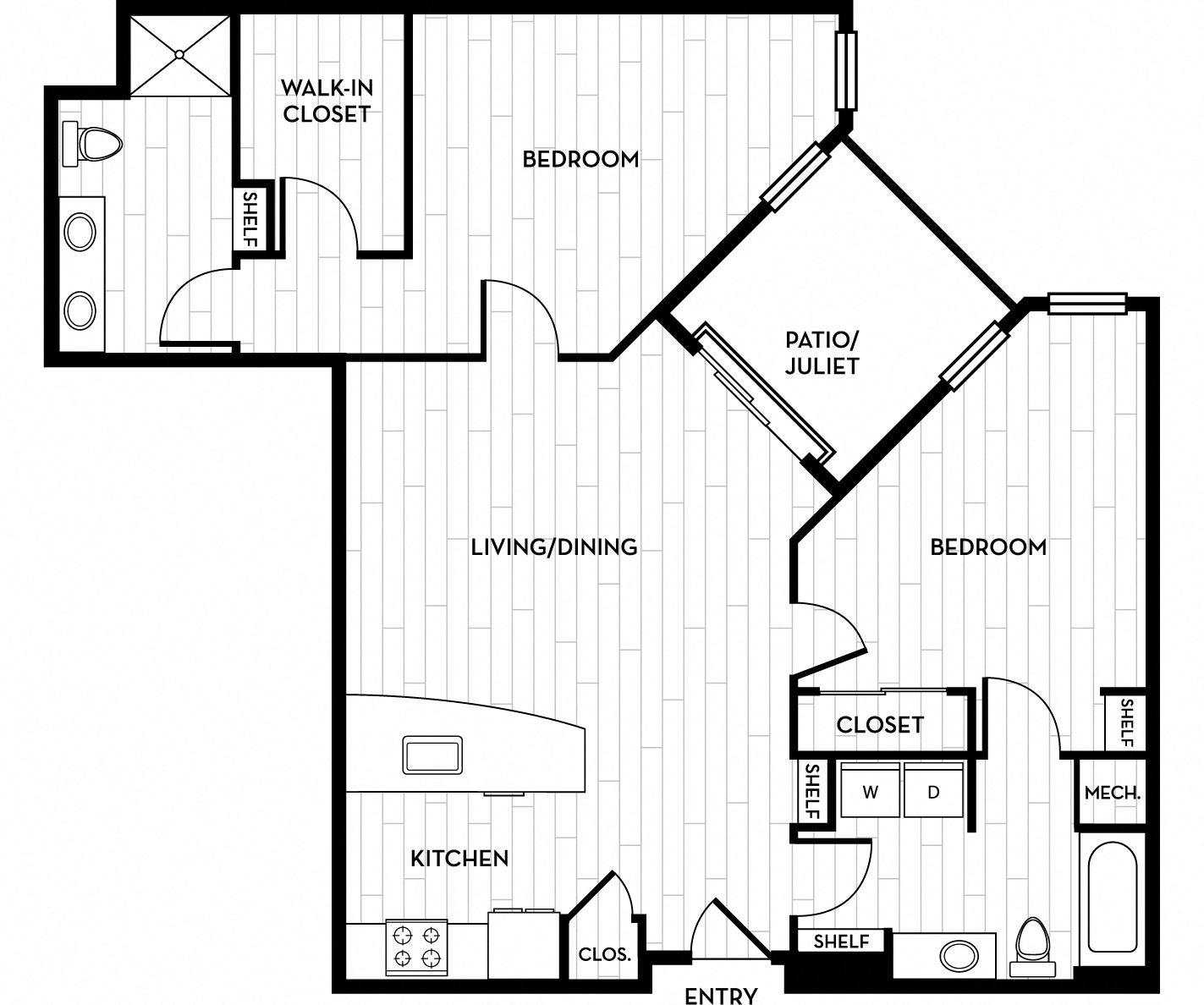 Floor plan for 2 beds, 2 baths, 1146 sqft