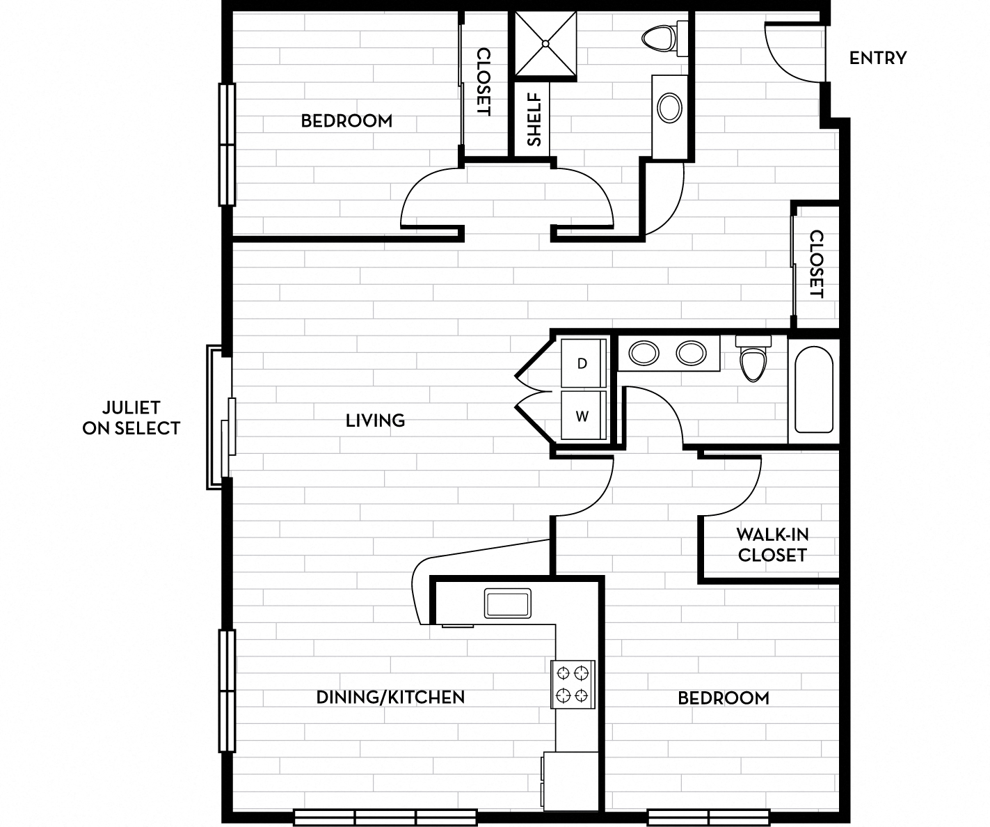 Floor plan for 2 beds, 2 baths, 1216 sqft