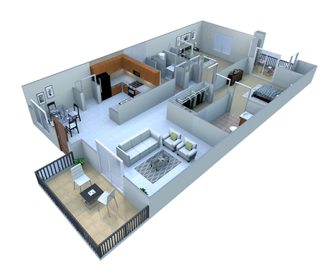 Floor plan for 2 beds, 2 baths, 890 sqft