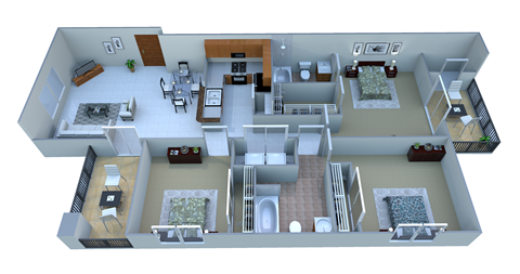 Floor plan for 3 beds, 2 baths, 1060 sqft