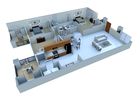 Floor plan for 3 beds, 2 baths, 1060 sqft