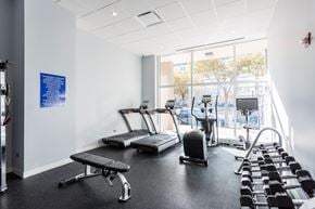 Chicago apartment for rent - a gym with treadmills and other exercise equipment in a room with a window