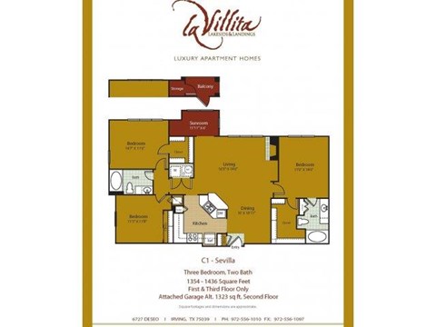 Floor plan for 1 bed, 1 bath, 899 sqft