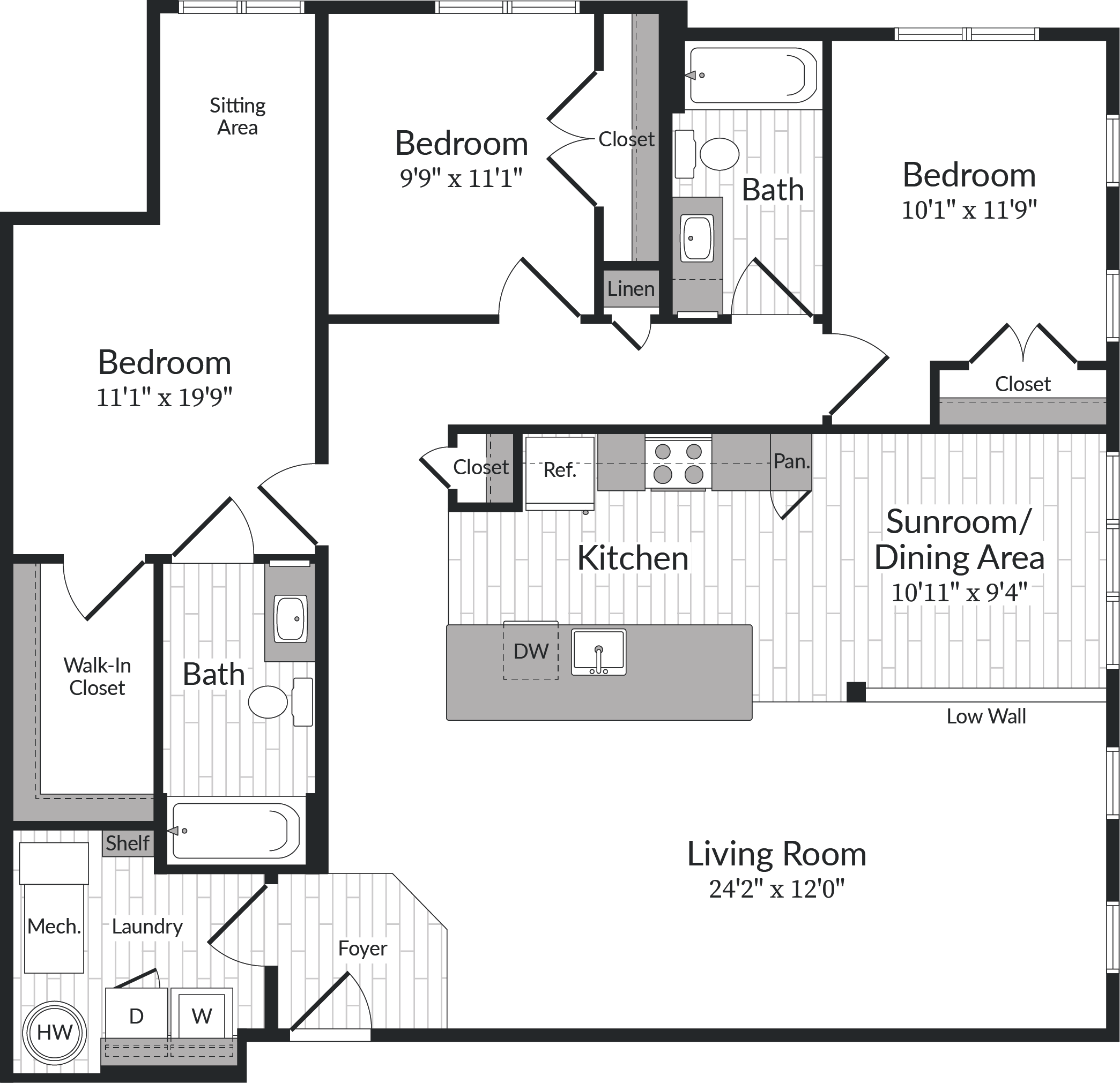 Floor plan for 3 beds, 2 baths, 1471 sqft