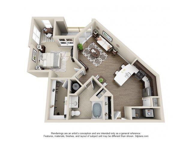 Floor plan for 1 bed, 1 bath, 826 sqft