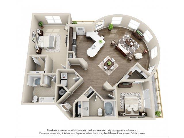 Floor plan for 2 beds, 2 baths, 1512 sqft