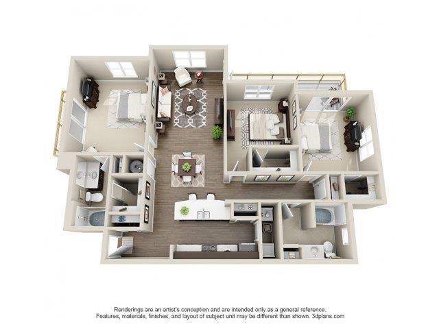 Floor plan for 3 beds, 2 baths, 1422 sqft