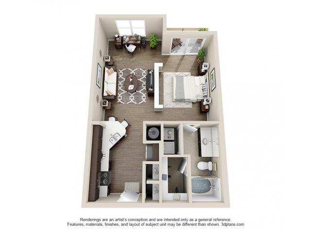 Floor plan for studio, 1 bath, 659 sqft