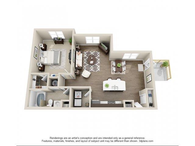 Floor plan for 1 bed, 1 bath, 818 sqft