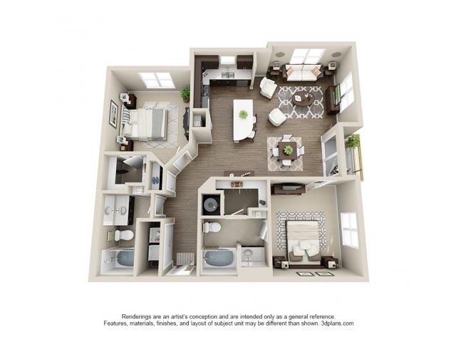 Floor plan for 2 beds, 2 baths, 1124 sqft