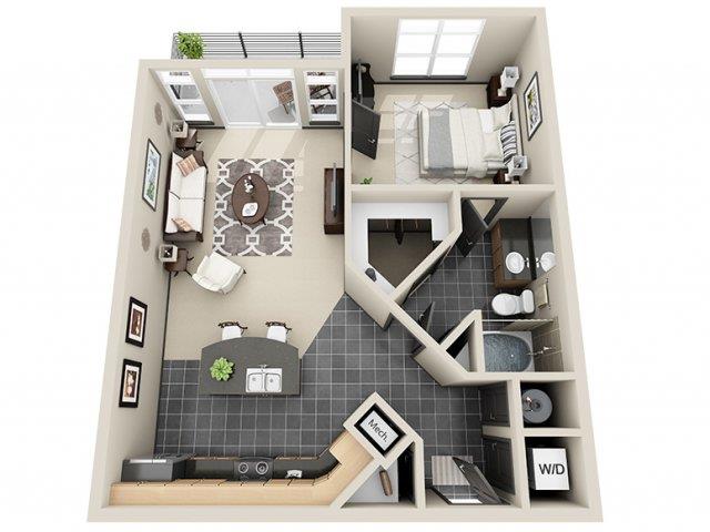 Floor plan for 1 bed, 1 bath, 822 sqft