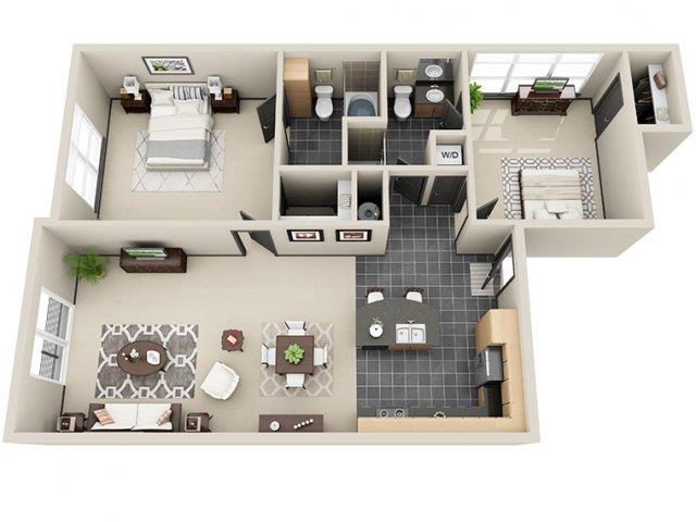 Floor plan for 2 beds, 2 baths, 1008 sqft