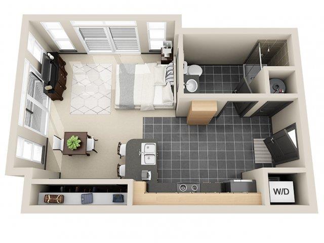 Floor plan for studio, 1 bath, 479 sqft