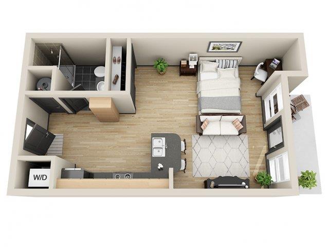 Floor plan for studio, 1 bath, 502 sqft