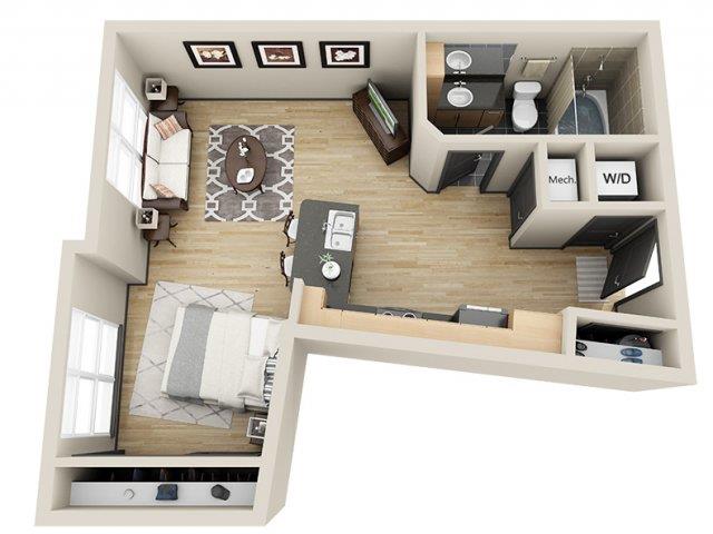 Floor plan for studio, 1 bath, 550 sqft