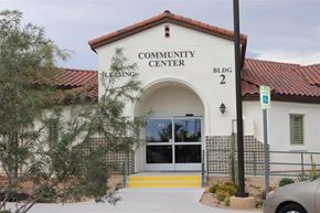 Las Vegas apartment for rent - the building of the community center with a car parked outside
