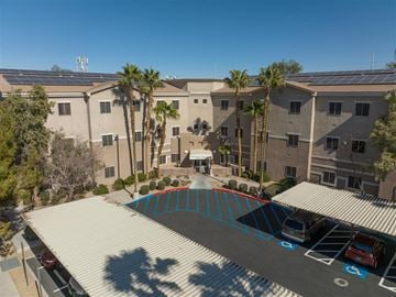 Las Vegas apartment for rent - an aerial view of an apartment complex with a swimming pool