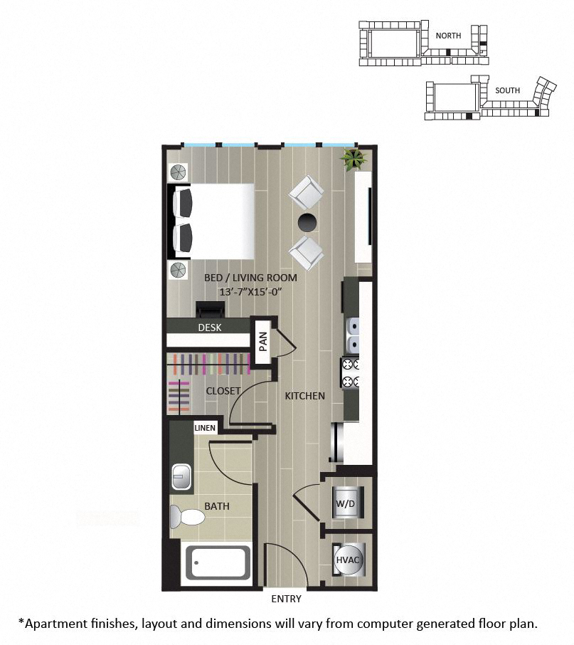 Floor plan for studio, 1 bath, 465 sqft
