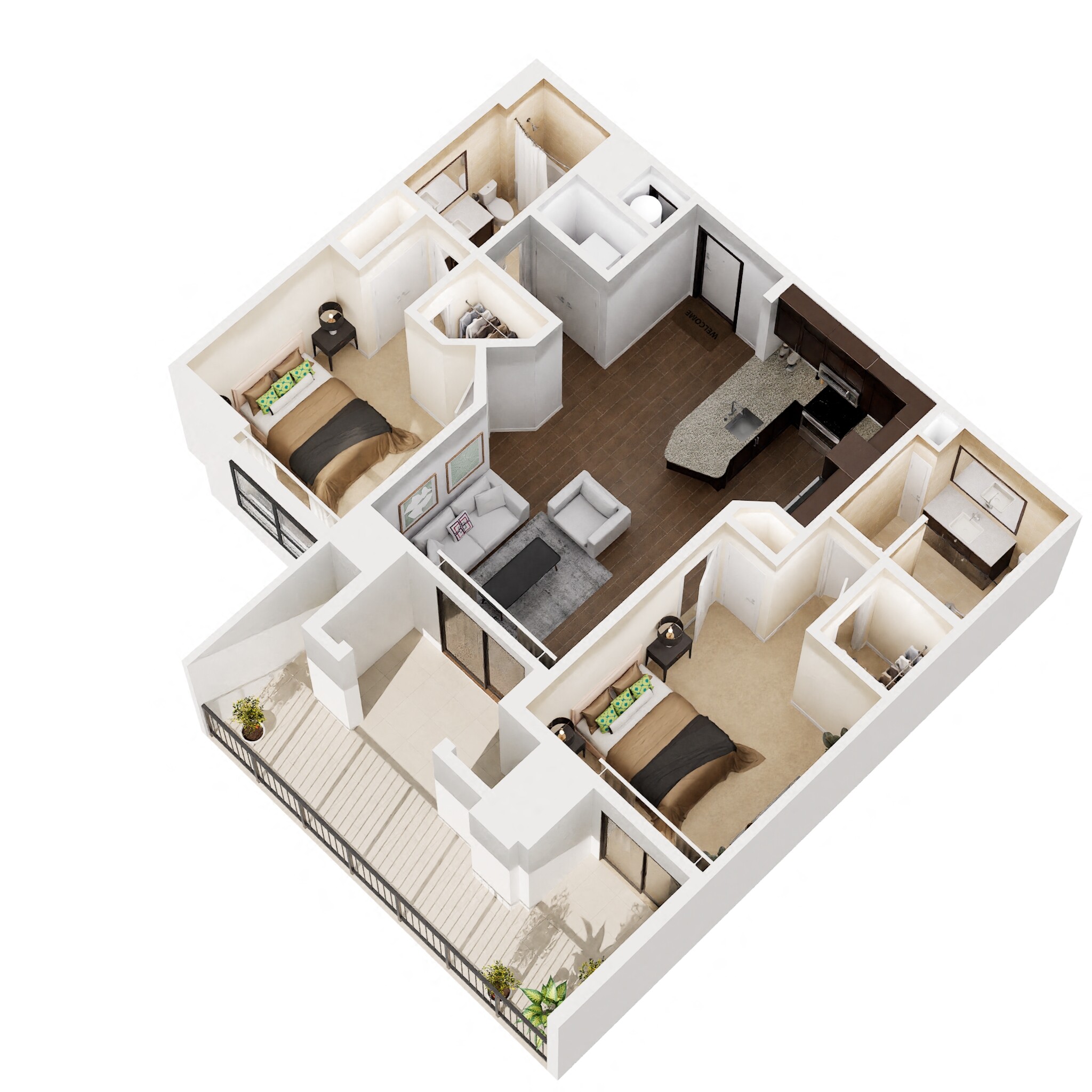 Floor plan for 2 beds, 2 baths, 1094 sqft