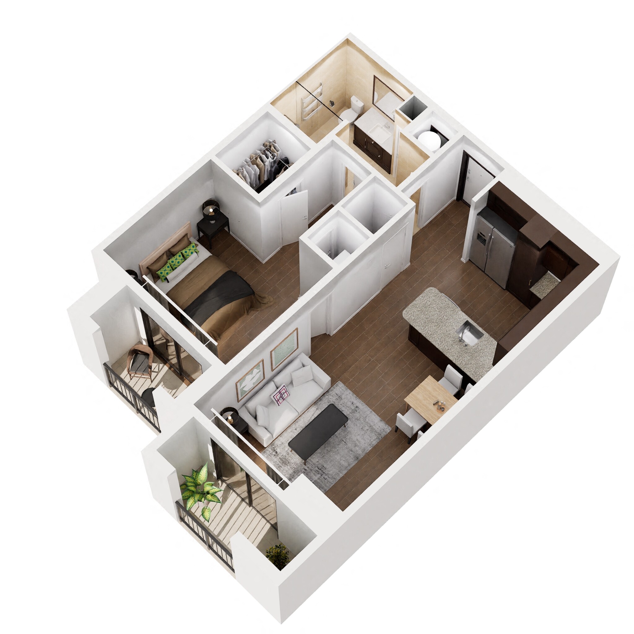 Floor plan for 1 bed, 1 bath, 752 sqft