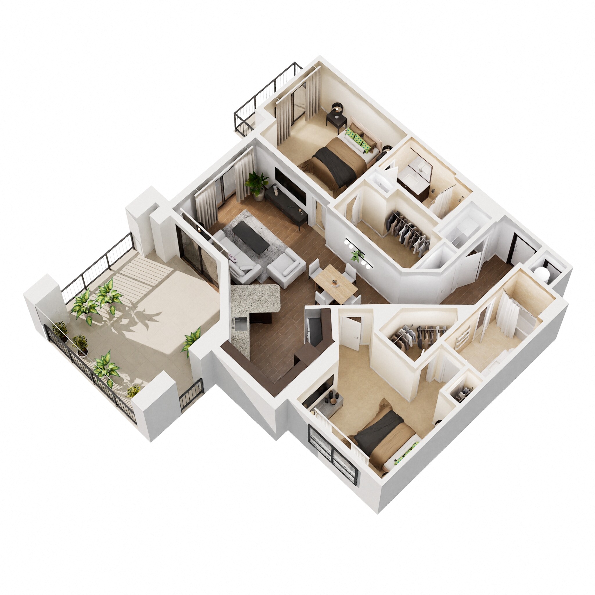 Floor plan for 2 beds, 2 baths, 1214 sqft
