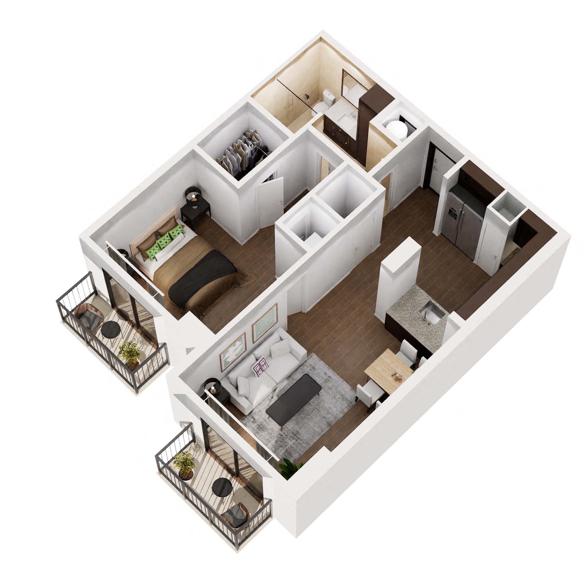 Floor plan for 1 bed, 1 bath, 771 sqft