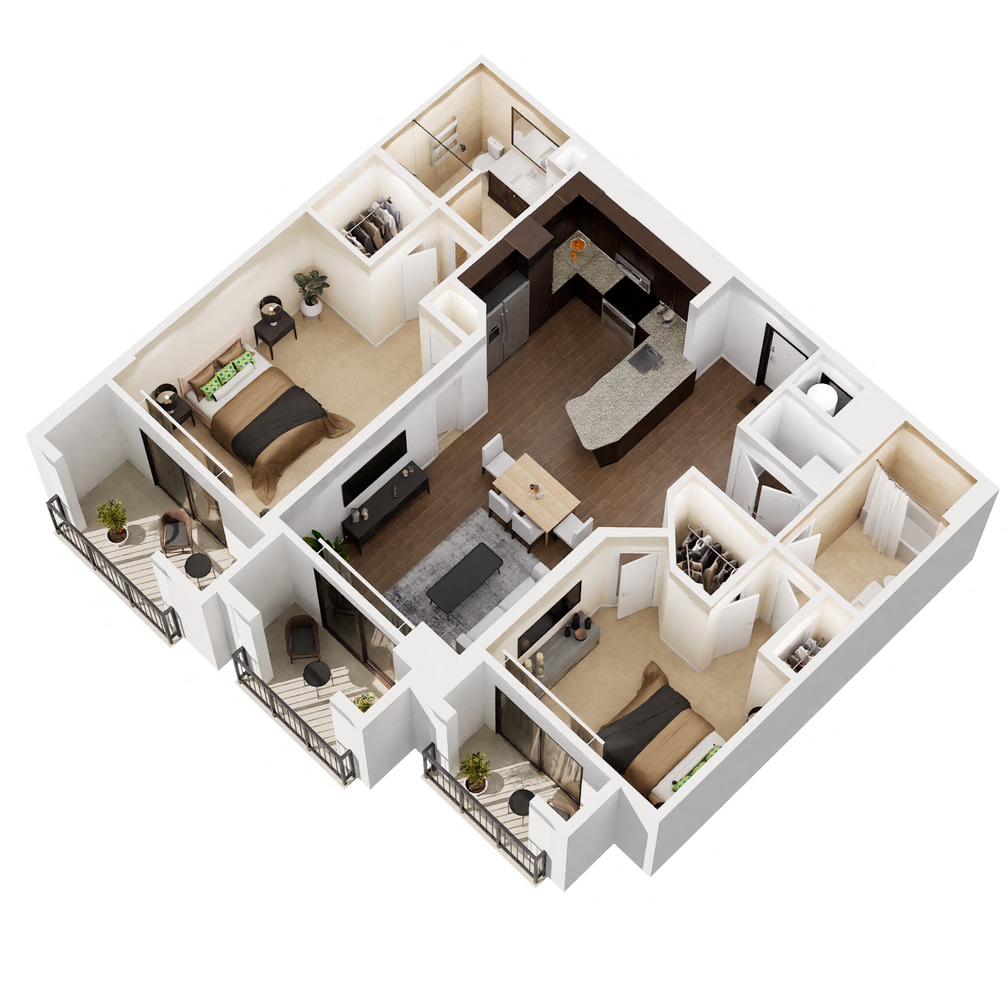 Floor plan for 2 beds, 2 baths, 1126 sqft