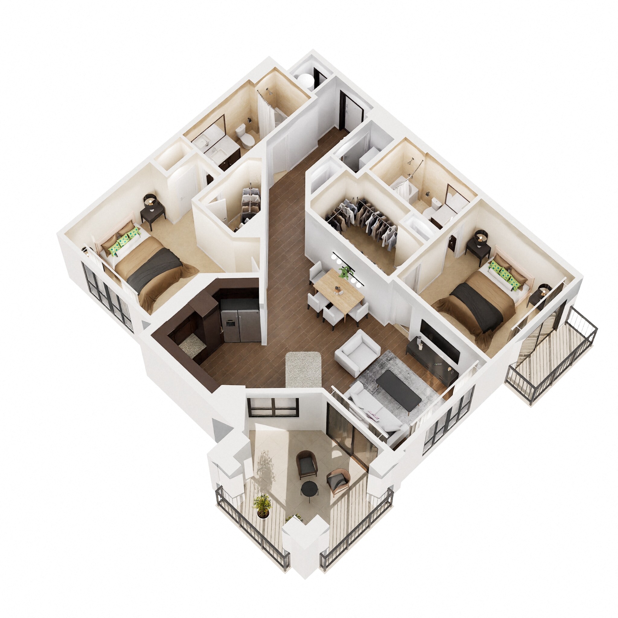 Floor plan for 2 beds, 2 baths, 1173 sqft