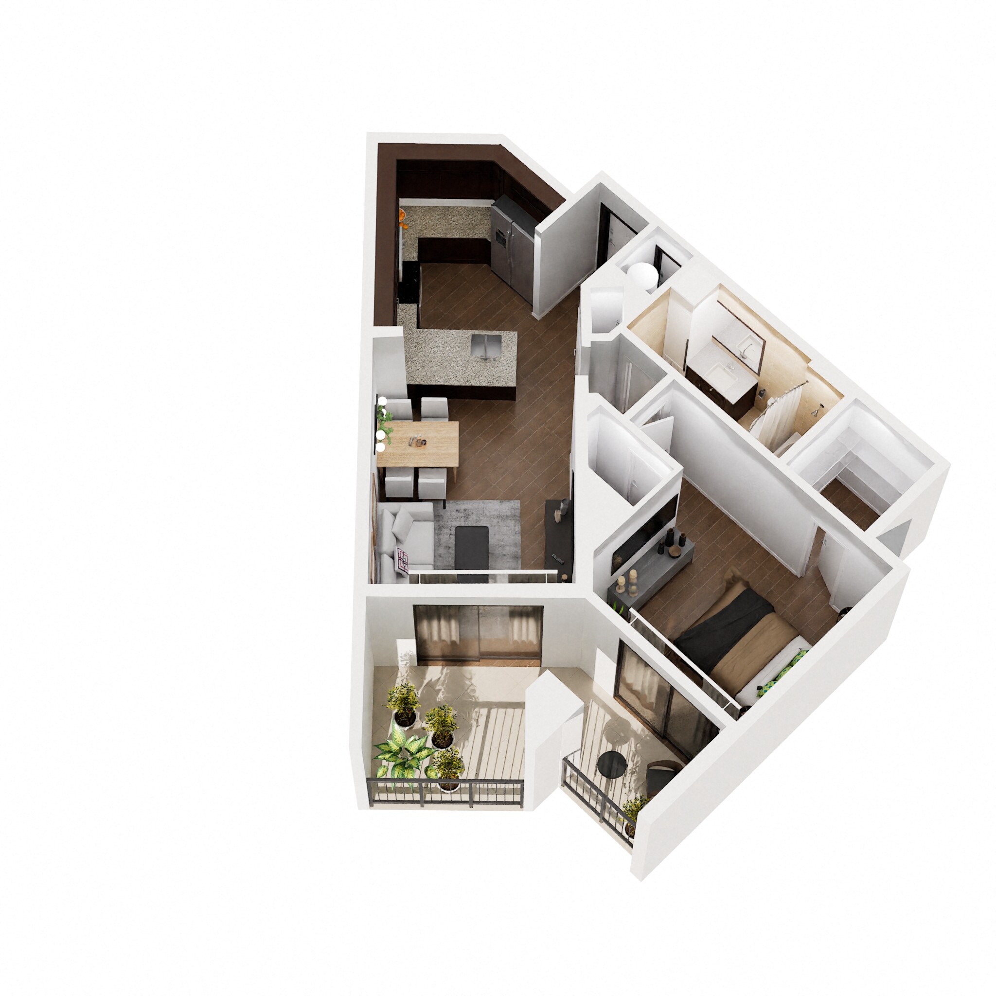 Floor plan for 1 bed, 1 bath, 669 sqft