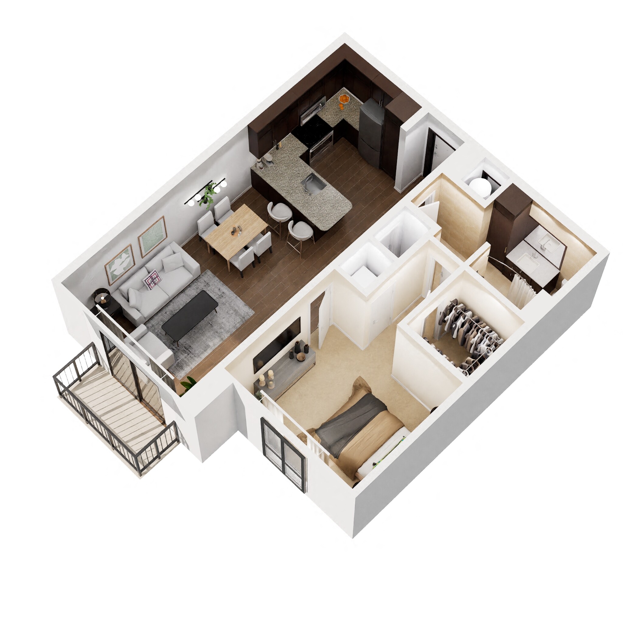 Floor plan for 1 bed, 1 bath, 810 sqft