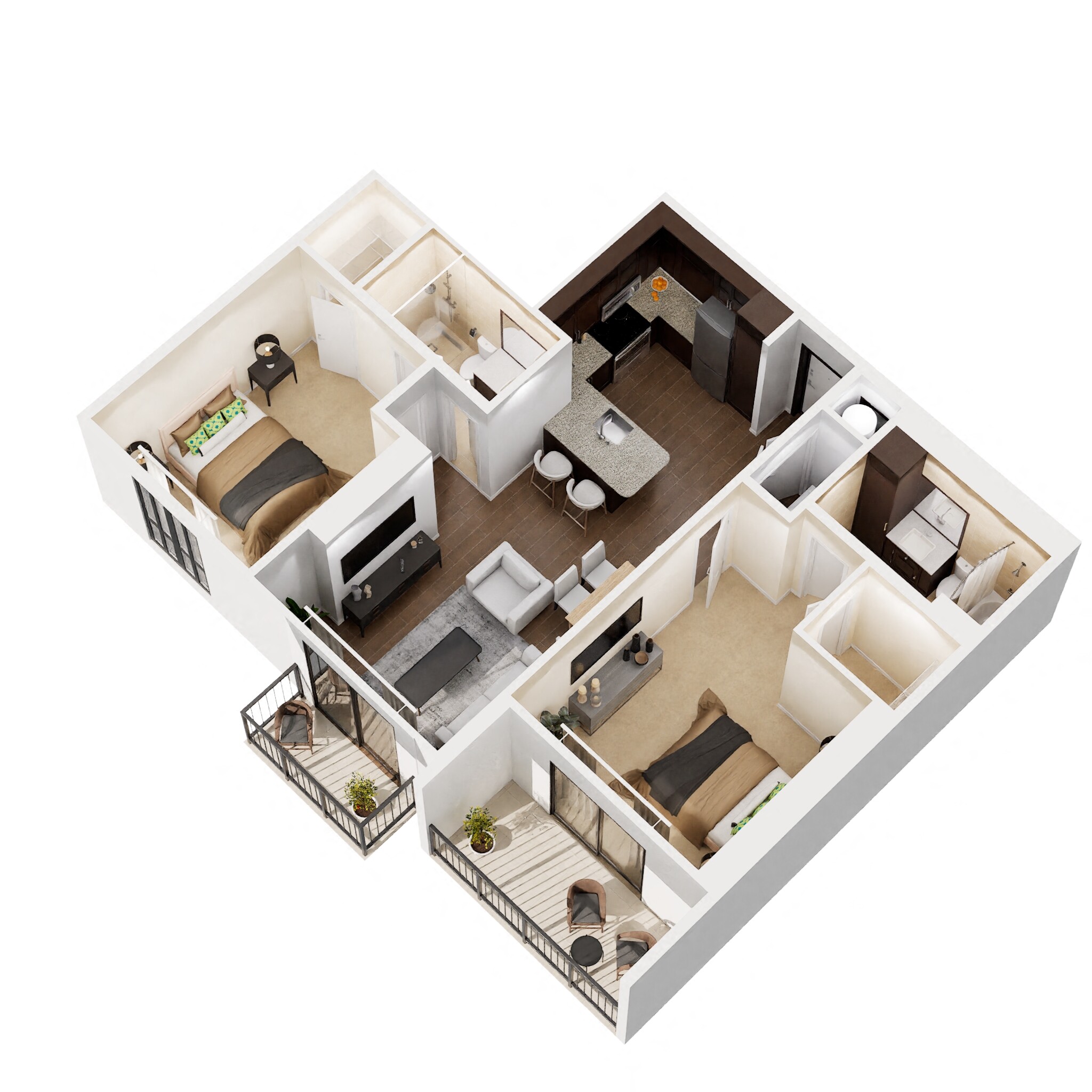 Floor plan for 2 beds, 2 baths, 1103 sqft