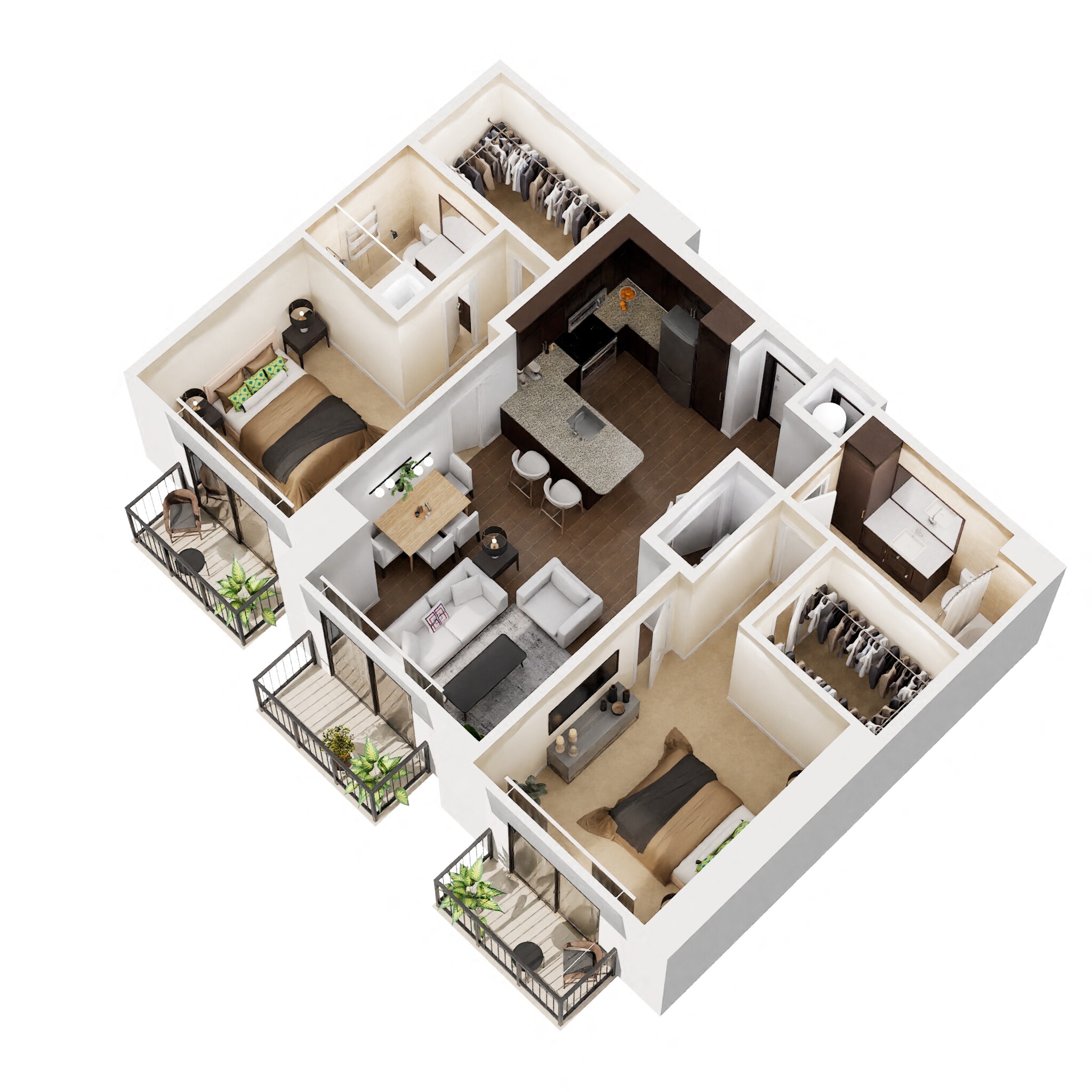 Floor plan for 2 beds, 2 baths, 1237 sqft