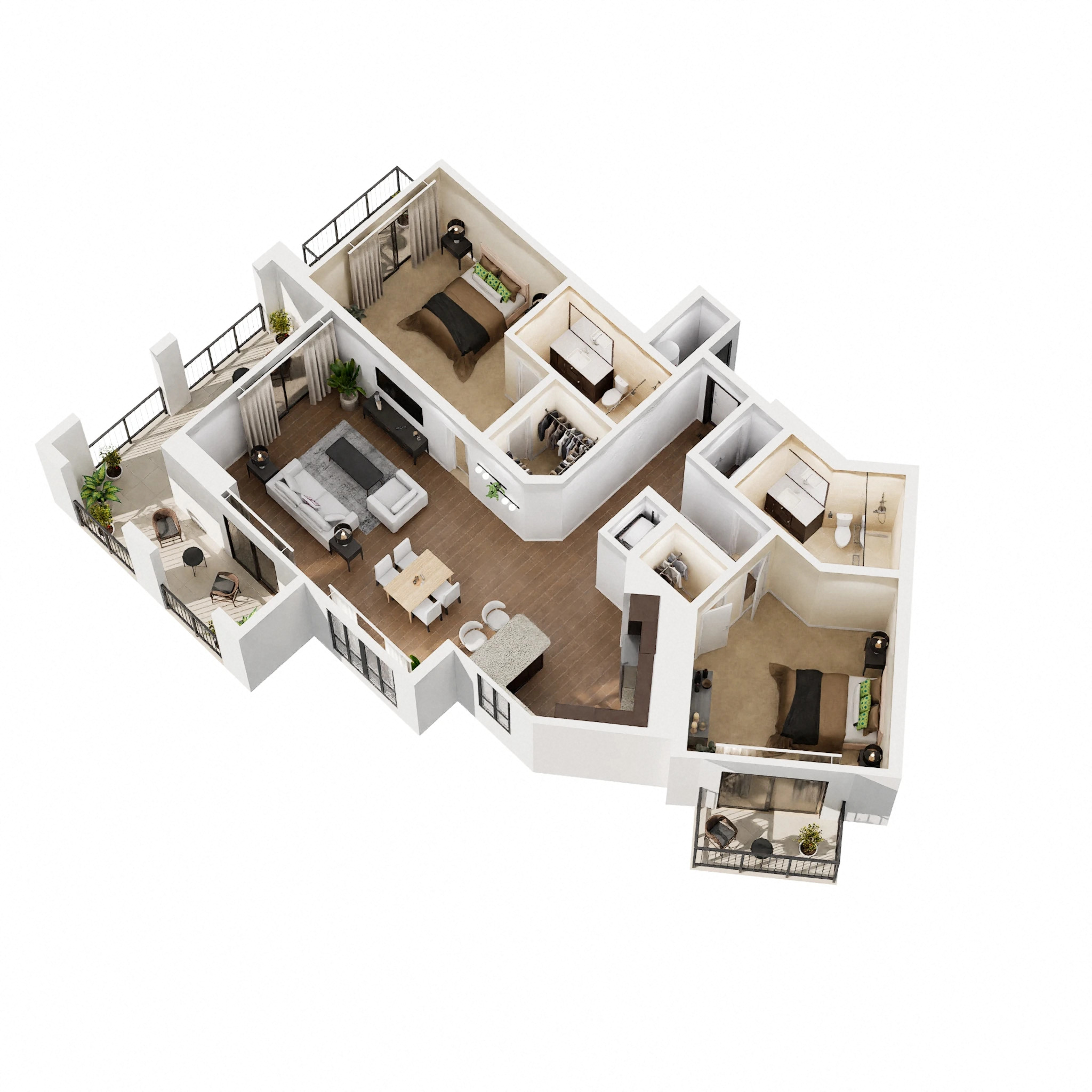 Floor plan for 2 beds, 2 baths, 1193 sqft