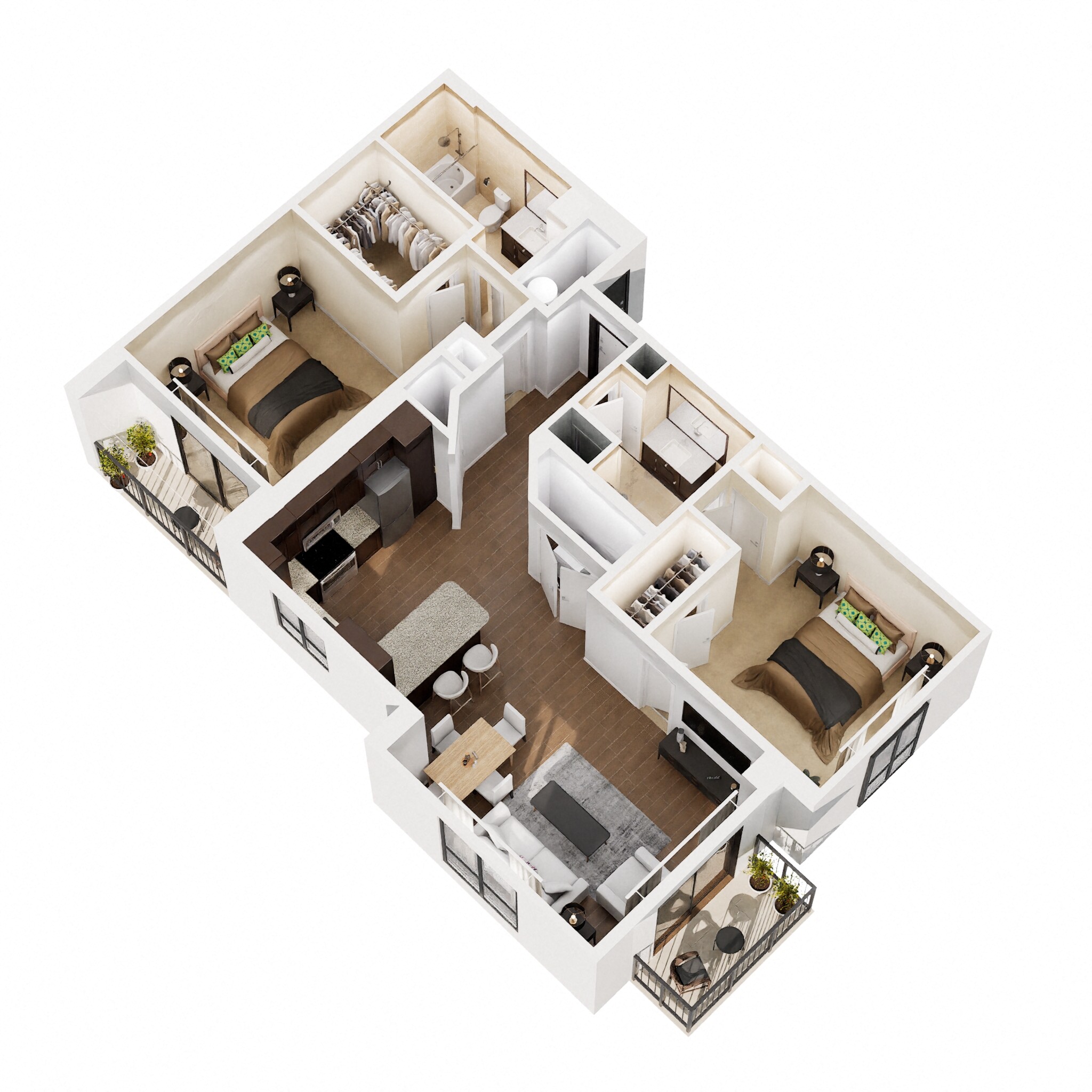 Floor plan for 2 beds, 2 baths, 1290 sqft
