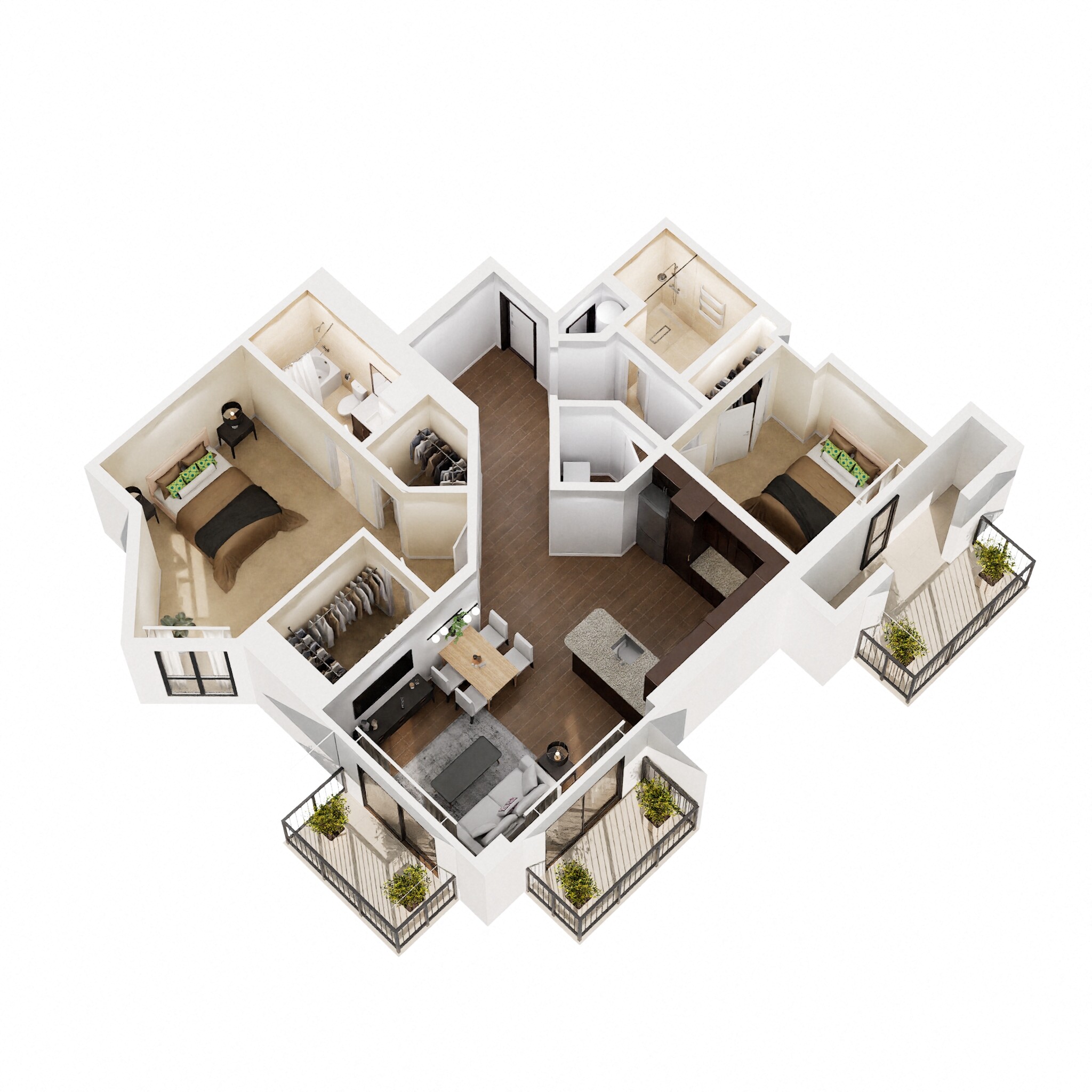 Floor plan for 2 beds, 2 baths, 1155 sqft