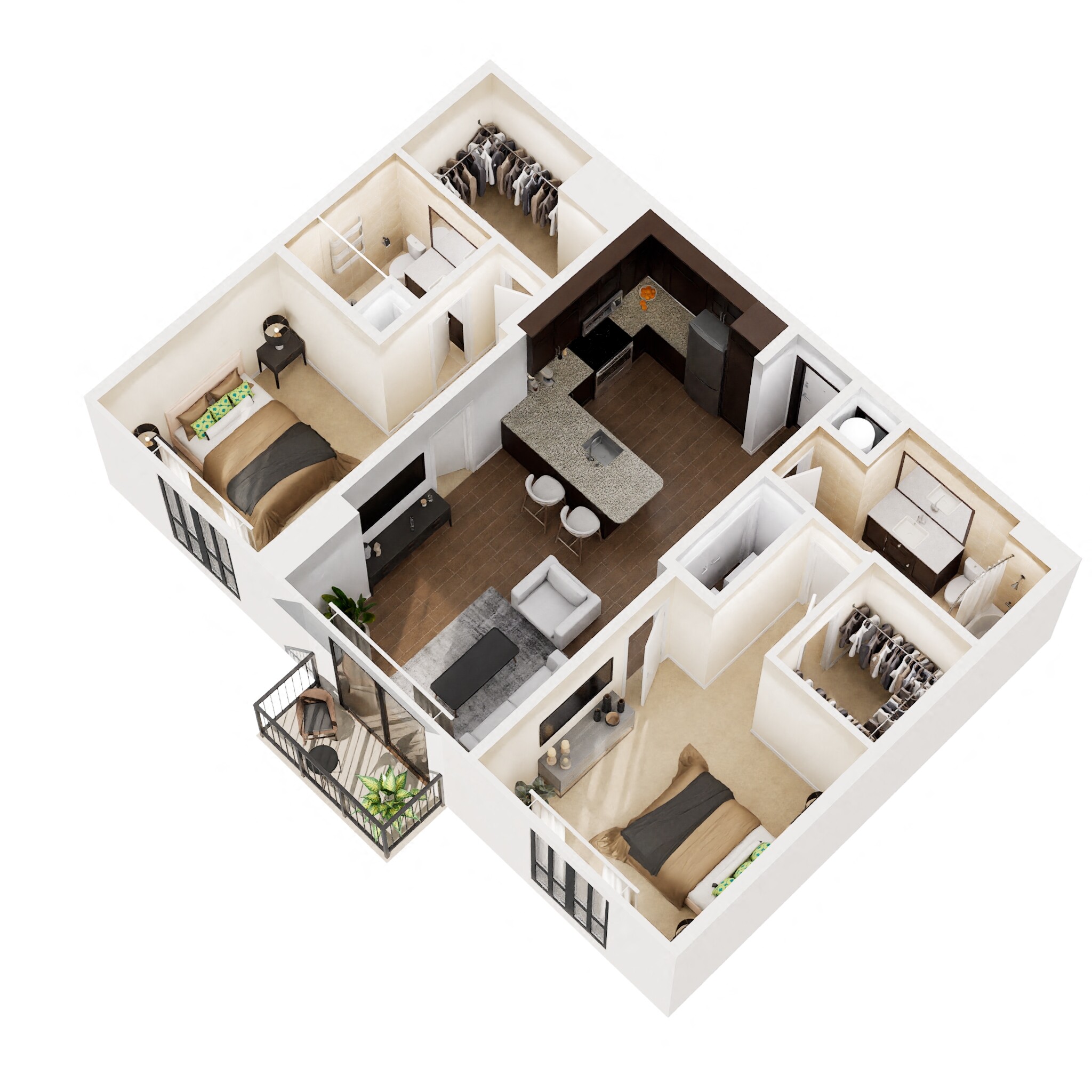 Floor plan for 2 beds, 2 baths, 1109 sqft