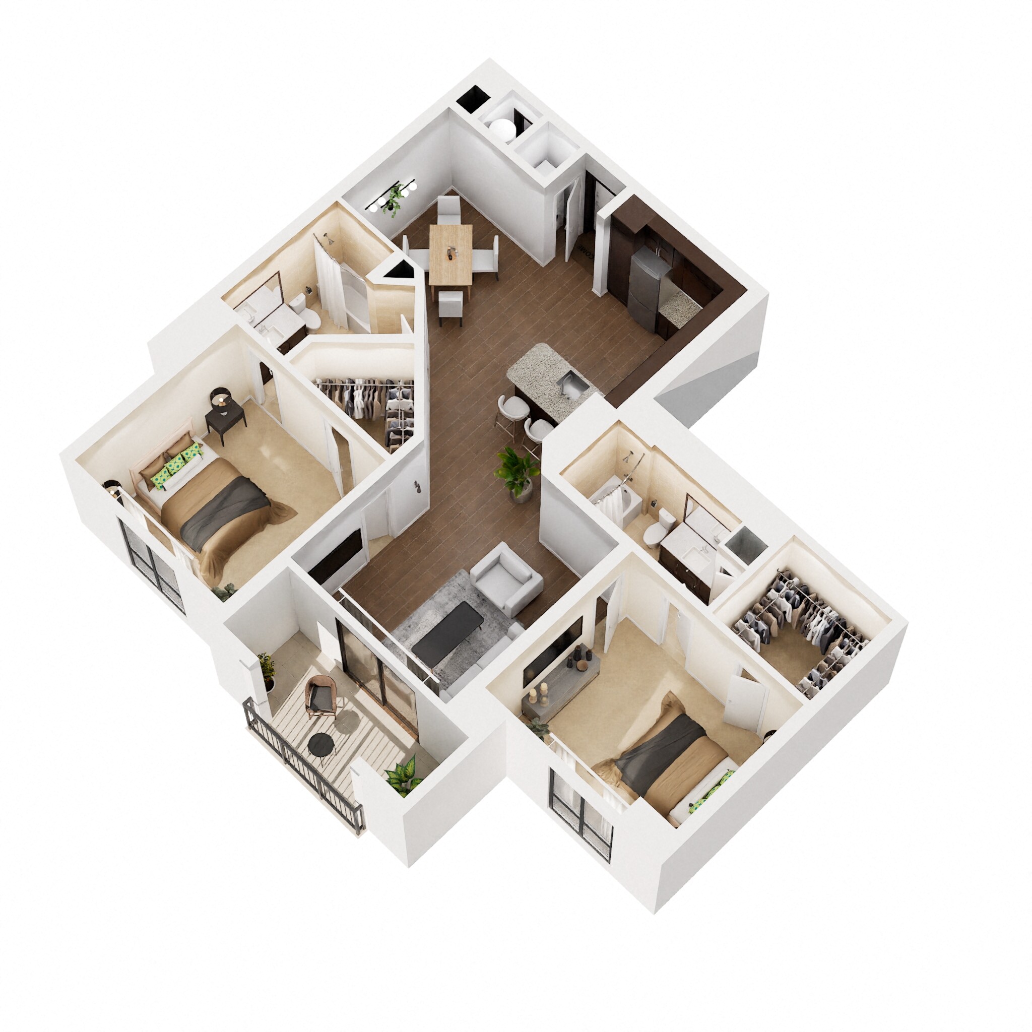 Floor plan for 2 beds, 2 baths, 1141 sqft