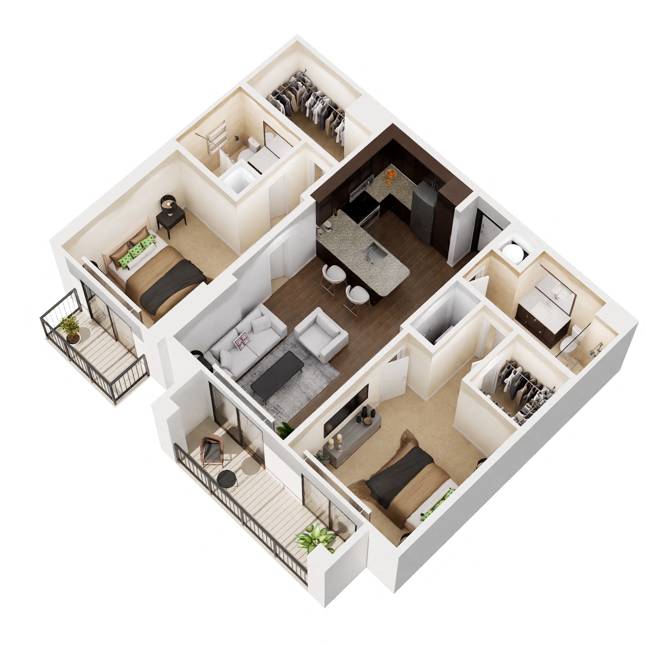 Floor plan for 2 beds, 2 baths, 1150 sqft