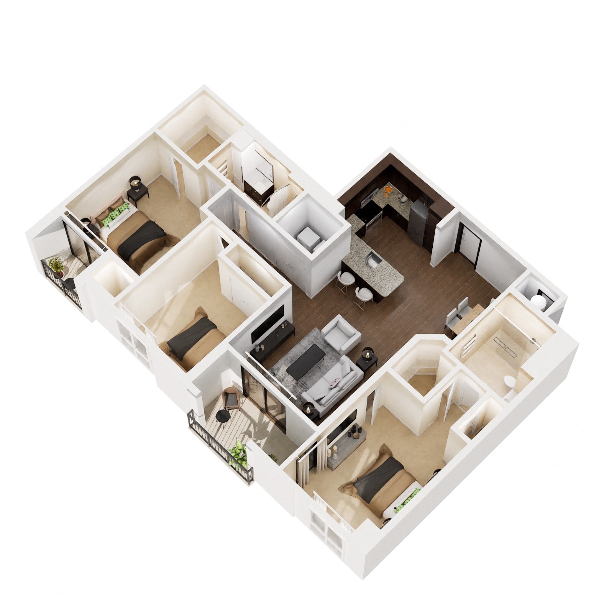 Floor plan for 3 beds, 2 baths, 1411 sqft