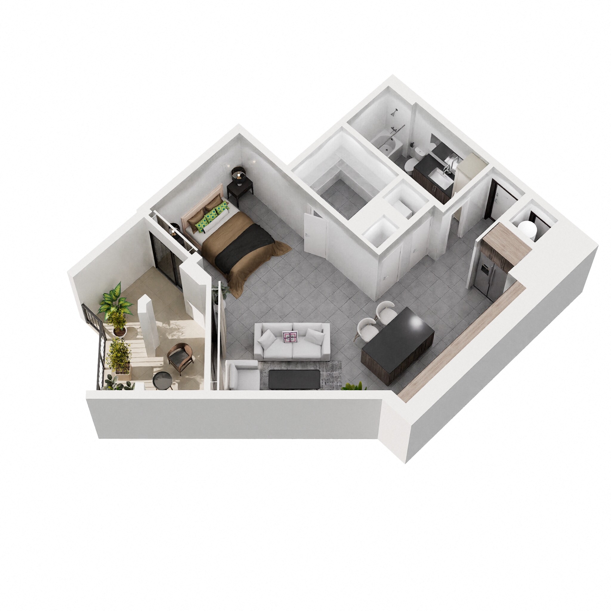 Floor plan for studio, 1 bath, 596 sqft