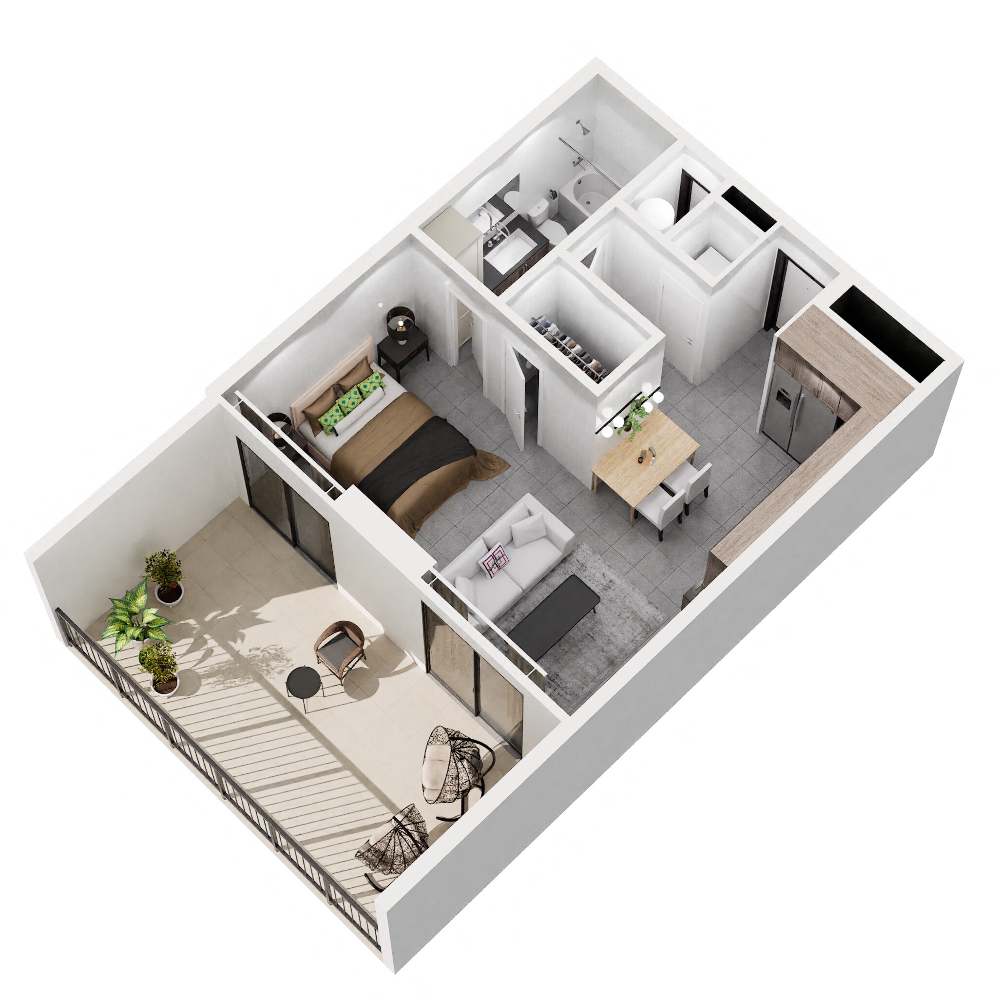 Floor plan for studio, 1 bath, 605 sqft