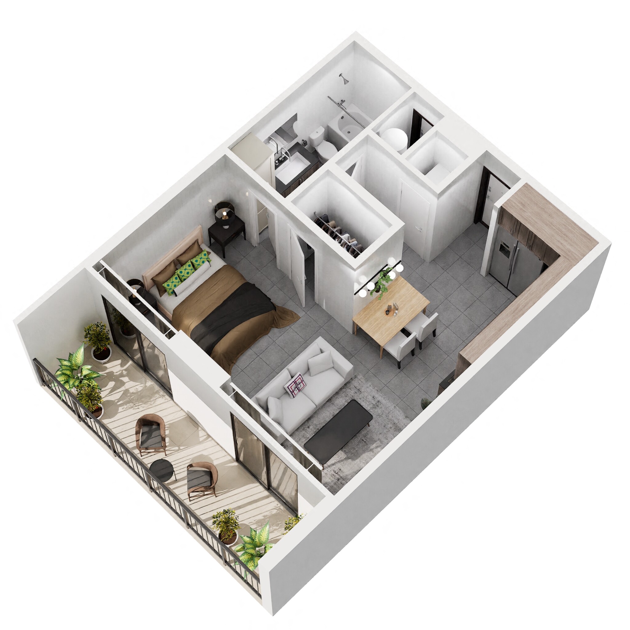 Floor plan for studio, 1 bath, 619 sqft