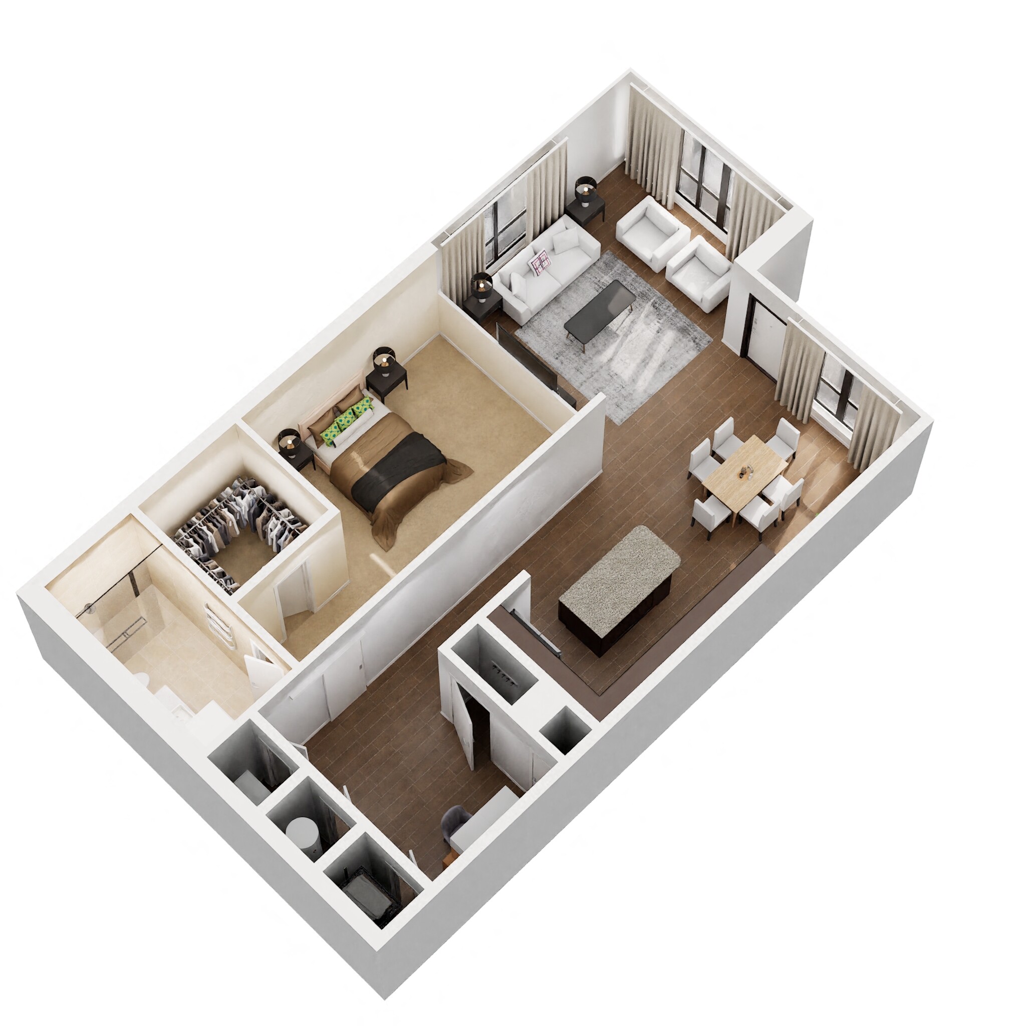 Floor plan for 1 bed, 1 bath, 1190 sqft
